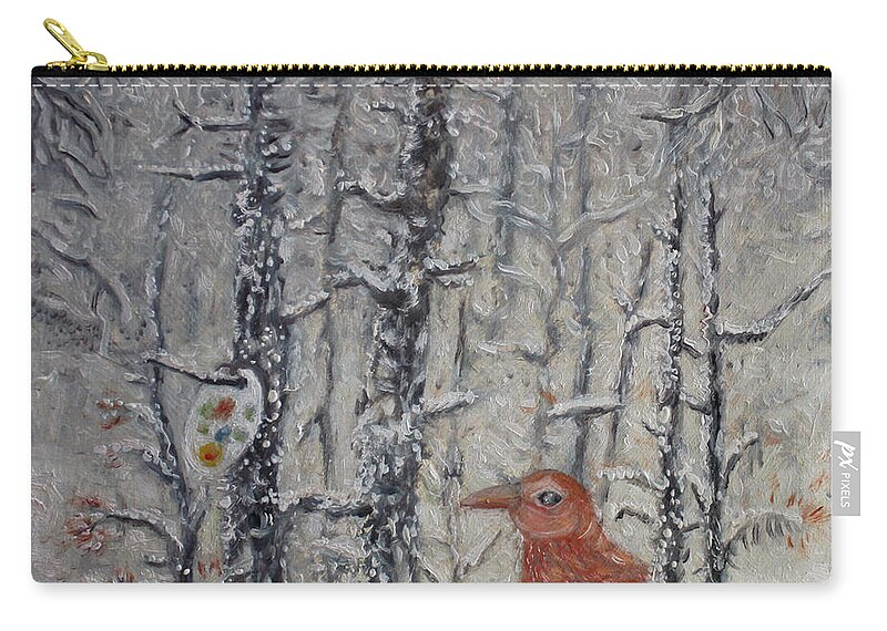 Winter Outdoor Zip Pouch featuring the painting Winter outdoor by Elzbieta Goszczycka