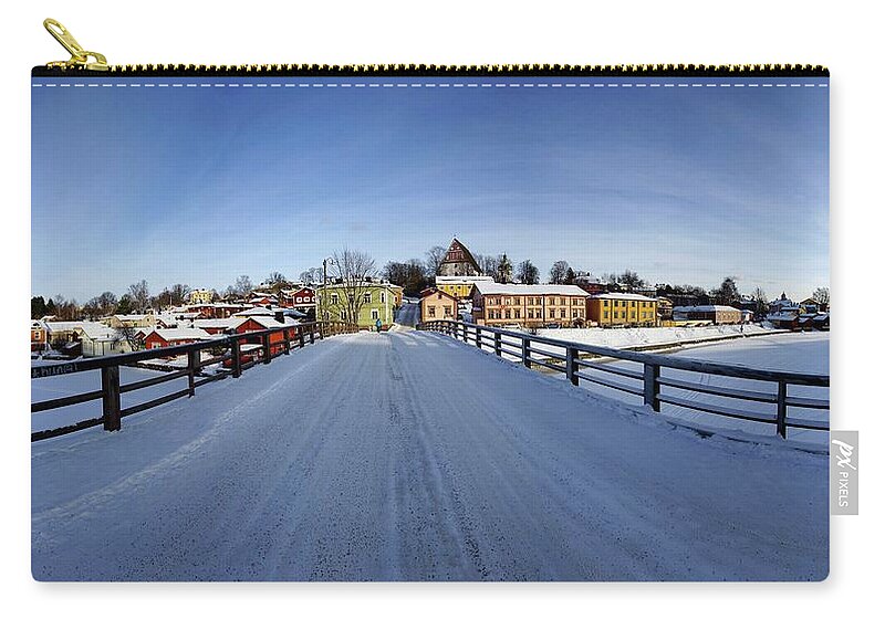 Tranquility Zip Pouch featuring the photograph Winter Panorama Of Porvoo Finland by Mariusz Kluzniak