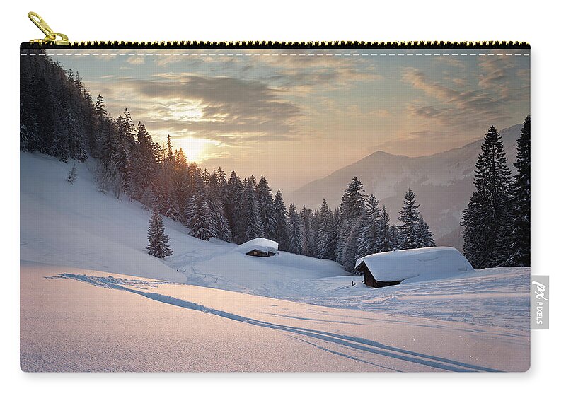 Glade Zip Pouch featuring the photograph Winter Sunset by Lorenzo104