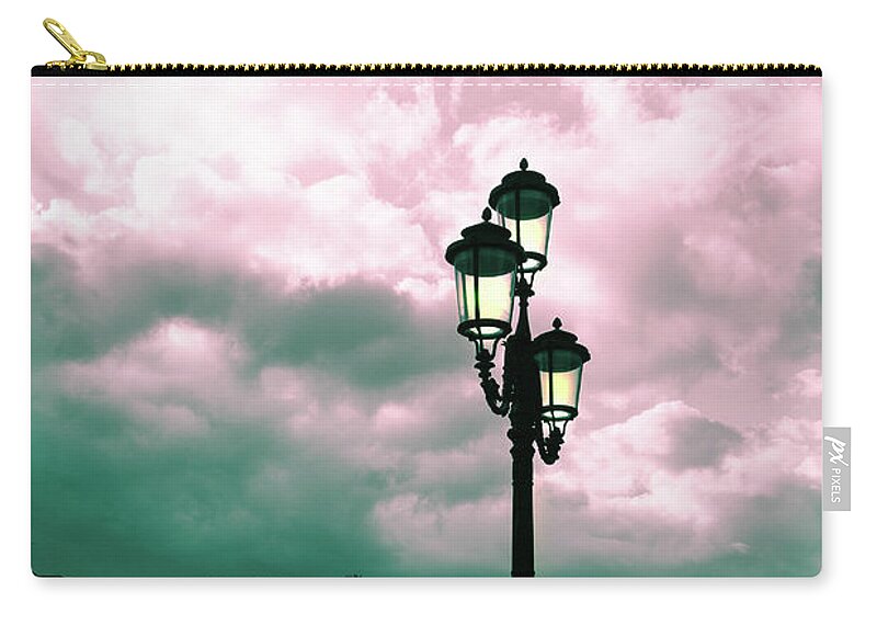 Toned Zip Pouch featuring the photograph Winter Venice lantern on the embankment by Marina Usmanskaya