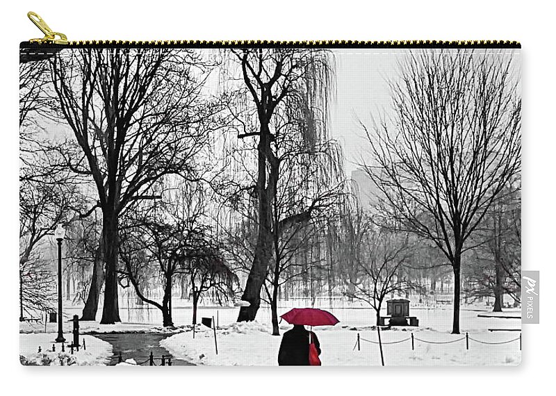 Winter Zip Pouch featuring the photograph Winter Walk on a Rainy Day by Lyuba Filatova