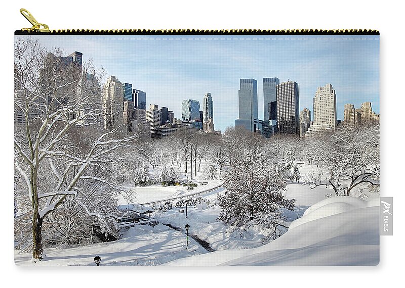 Snow Zip Pouch featuring the photograph Winter Wonderland In Central Park by Denistangneyjr
