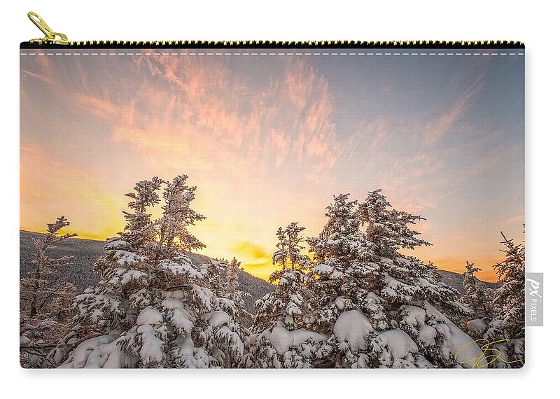 Snow Zip Pouch featuring the photograph Winter's Last Light, by Jeff Sinon