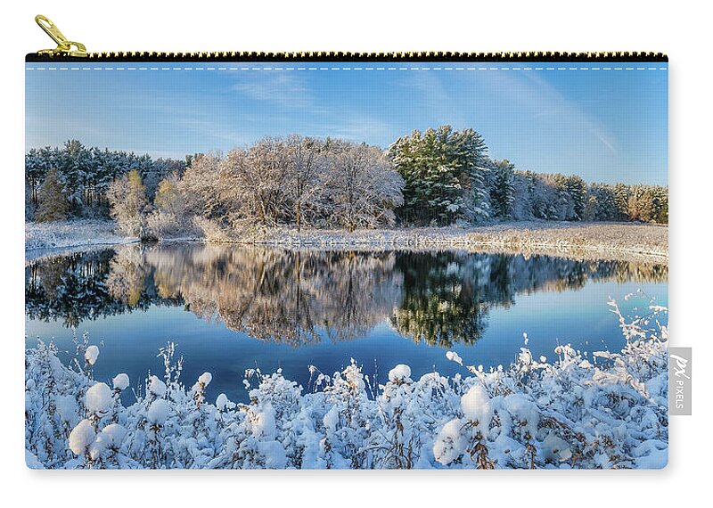 Uw Madison Arboretum Zip Pouch featuring the photograph Winter's Reflection by Brad Bellisle