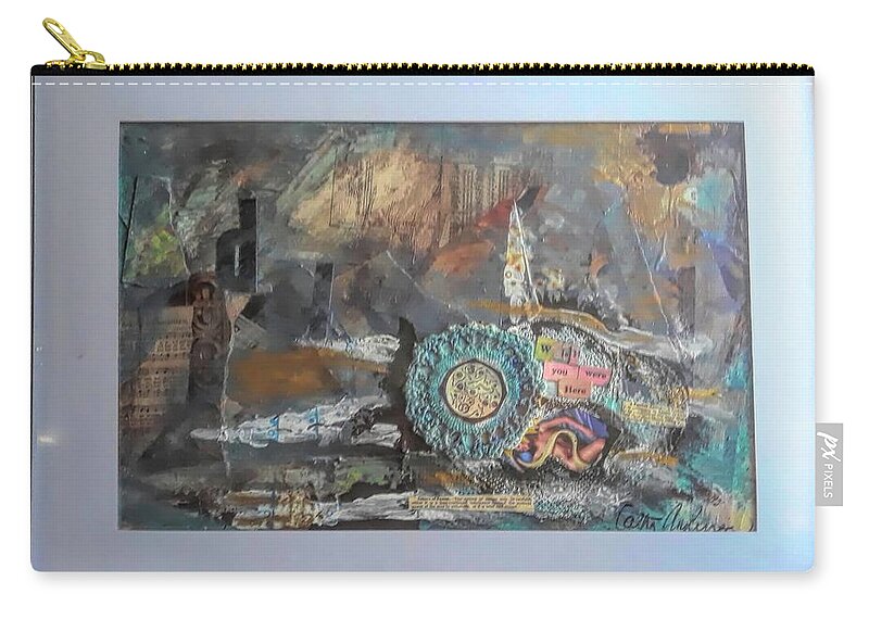 Collage Art Zip Pouch featuring the mixed media Wish You Were Here by Cathy Anderson