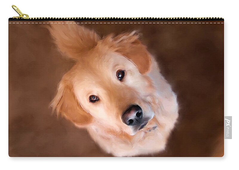 Golden Retriever Zip Pouch featuring the painting Wishful Thinking by Christina Rollo