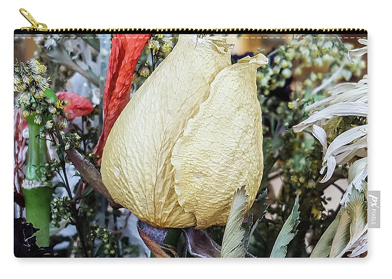 Rose Zip Pouch featuring the photograph Withered Yellow Rose Bud by Douglas Barnett