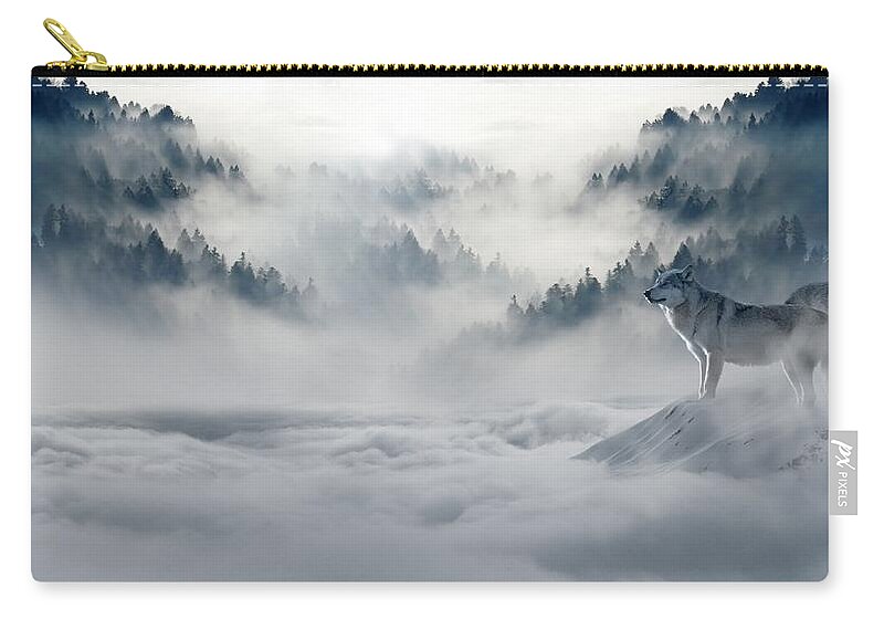 Photo Zip Pouch featuring the photograph Wolfs in the snow by Top Wallpapers