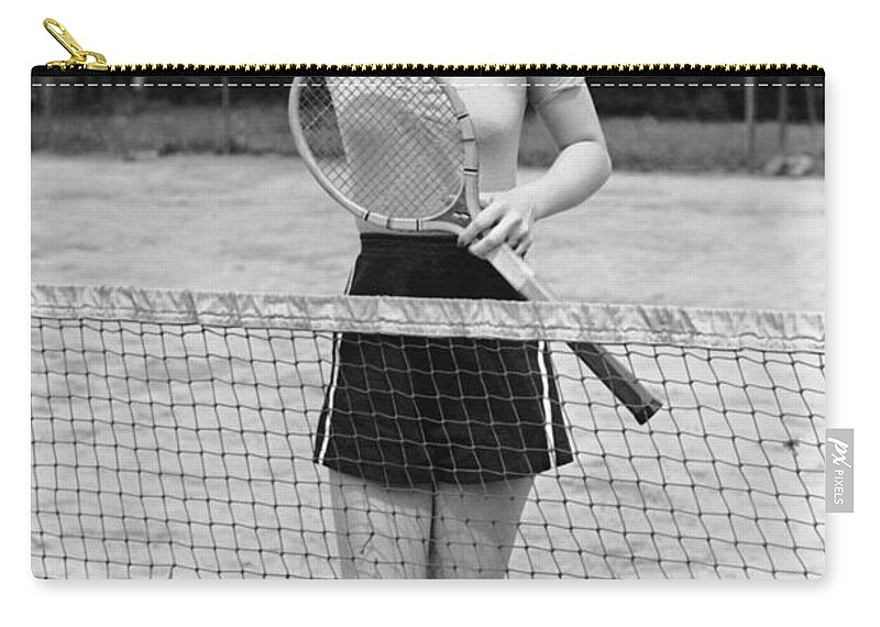 Tennis Zip Pouch featuring the photograph Woman At Tennis Court by George Marks
