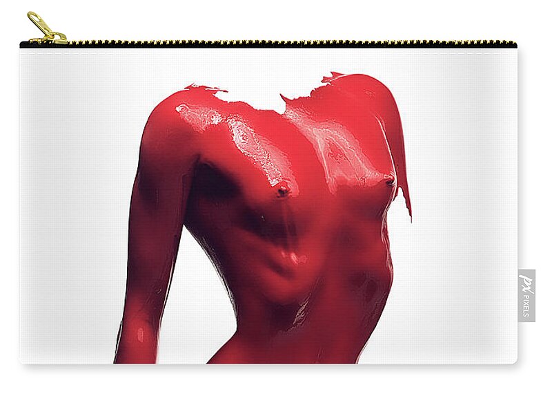 Woman Zip Pouch featuring the photograph Woman body red paint by Johan Swanepoel