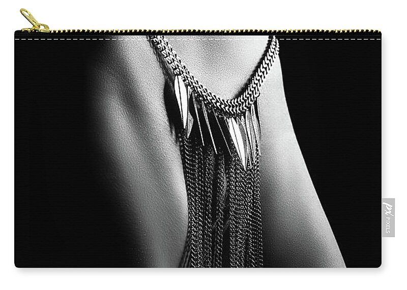 Woman Zip Pouch featuring the photograph Woman close-up chain panty by Johan Swanepoel