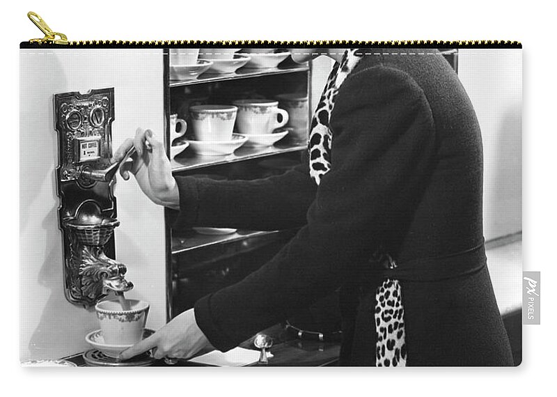 Three Quarter Length Zip Pouch featuring the photograph Woman Getting Coffee At Old Fashioned by George Marks