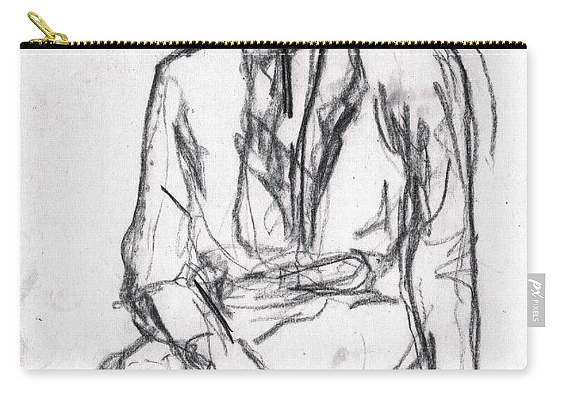 People Zip Pouch featuring the drawing Woman in a Hat Drawing by Edgeworth Johnstone