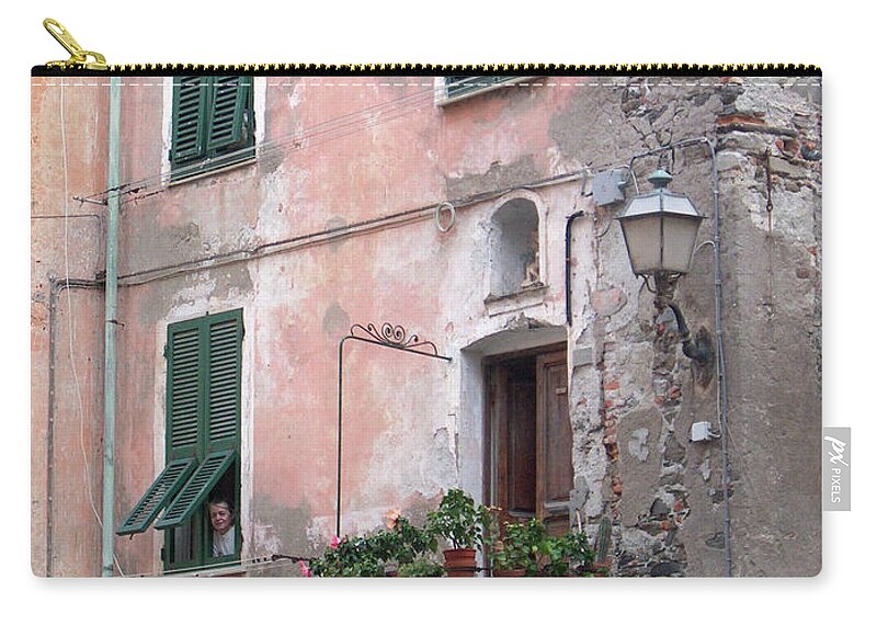 Cinque Terre Carry-all Pouch featuring the photograph Green Shutters by Leslie Struxness