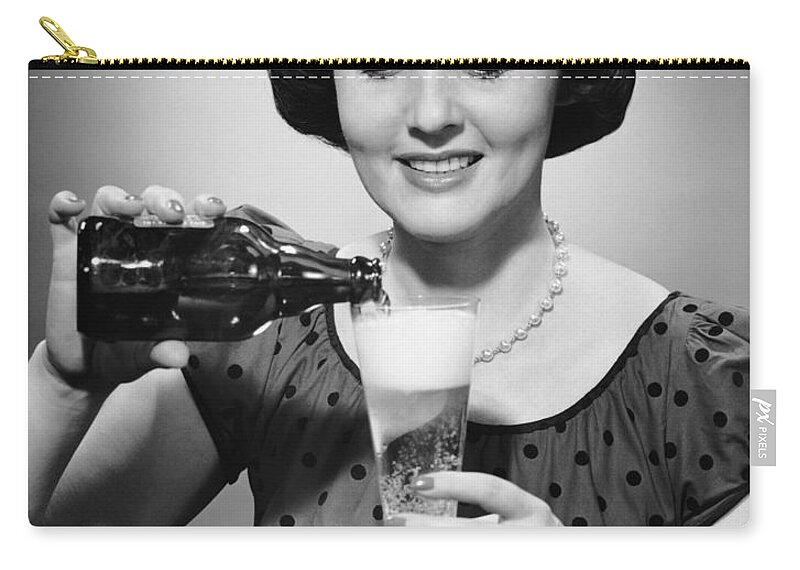 People Zip Pouch featuring the photograph Woman Pouring Alcoholic Beverage by George Marks