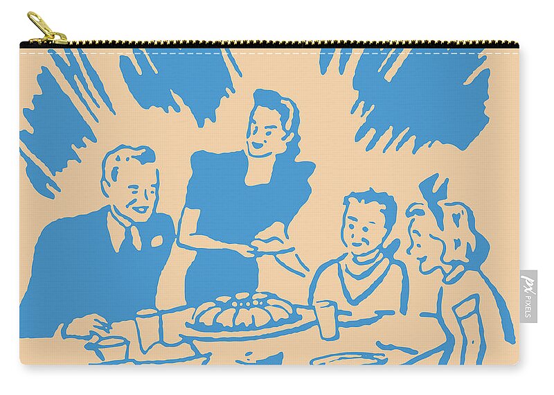 Adult Zip Pouch featuring the drawing Woman Presenting Meal to Family by CSA Images