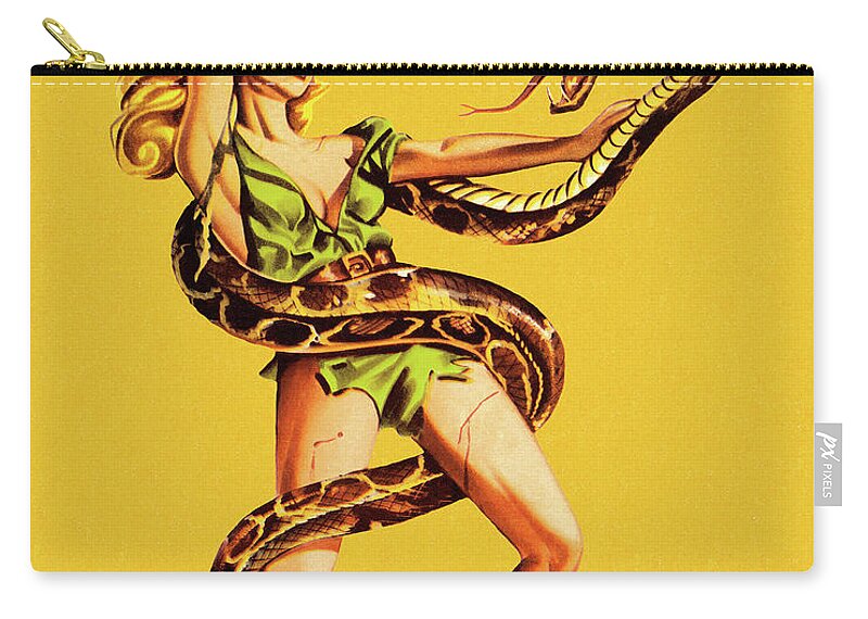 Adult Zip Pouch featuring the drawing Woman Wrestling Snake by CSA Images