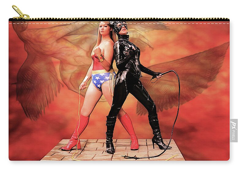 Wonder Zip Pouch featuring the photograph Wonder And Cat Woman by Jon Volden