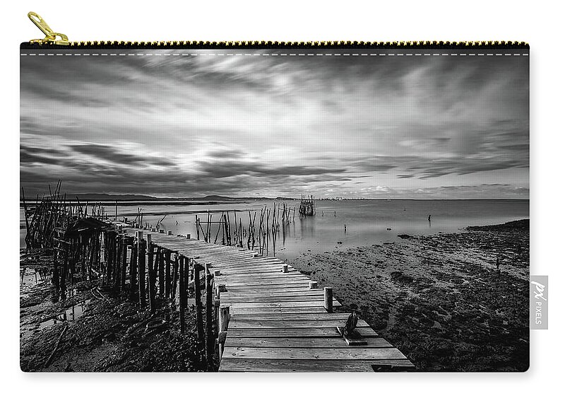 Seascapes Zip Pouch featuring the photograph Wooden fishing Piers by Michalakis Ppalis