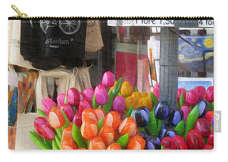 Tulips Zip Pouch featuring the digital art Wooden Tulips by Diana Rajala
