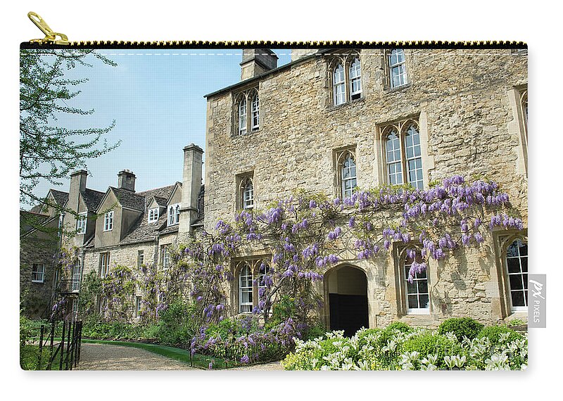 Japanese Zip Pouch featuring the photograph Worcester College Wisteria Oxford by Tim Gainey