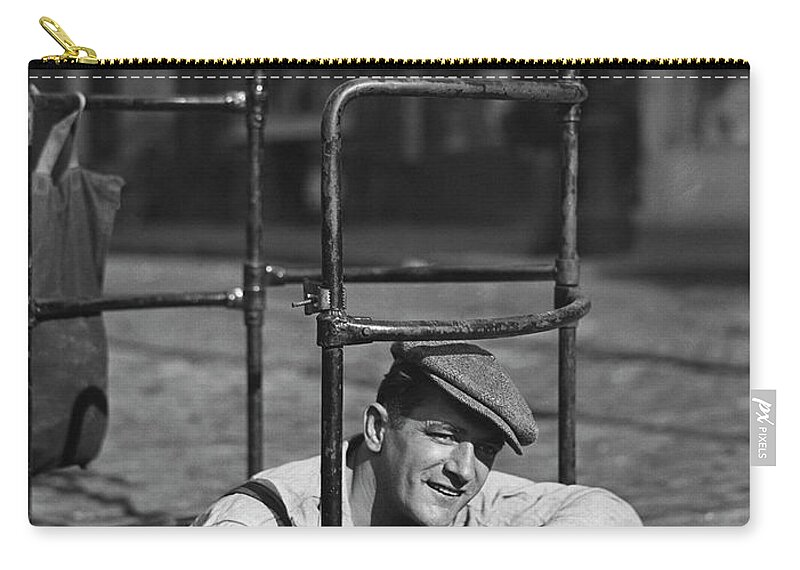 People Zip Pouch featuring the photograph Worker Climbing Into Manhole by George Marks