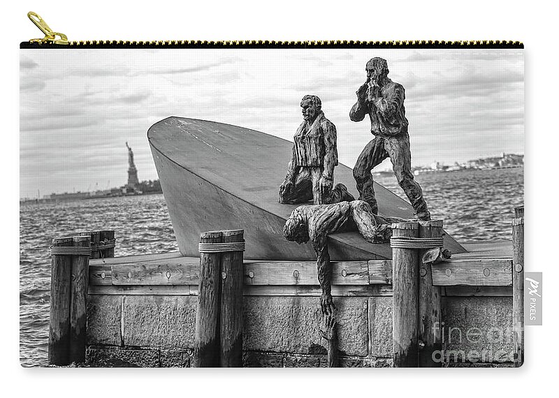 Merchant Marine Memorial Zip Pouch featuring the photograph WWII Merchant Marine Memorial BW NY by Chuck Kuhn