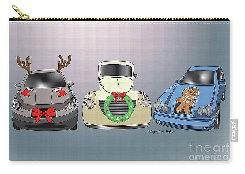 Comic Book Car Zip Pouch featuring the digital art Xmas Cars by Megan Dirsa-DuBois