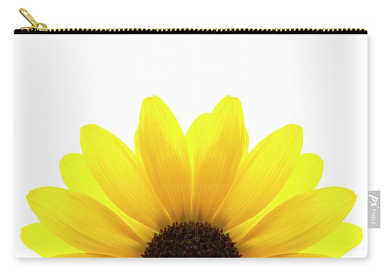 White Background Zip Pouch featuring the photograph Yellow Flower On White Background by Alan Bailey