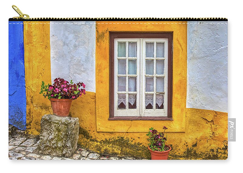 Window Carry-all Pouch featuring the photograph Yellow Window of Obidos by David Letts
