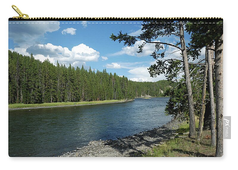 Scenics Zip Pouch featuring the photograph Yellowstone River by Skibreck