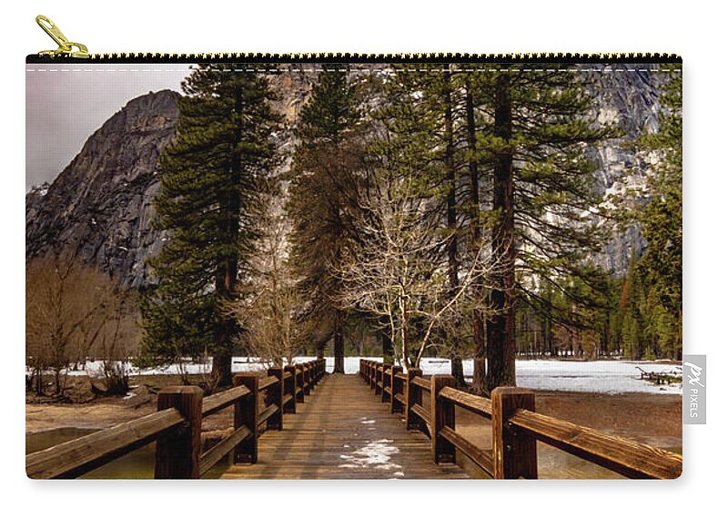 Yosemite National Park Zip Pouch featuring the photograph Yosemite Swinging Bridge by Norma Brandsberg