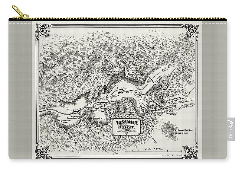 Old Map Zip Pouch featuring the photograph Yosemite Valley 1860 Antique Map by Phil Cardamone