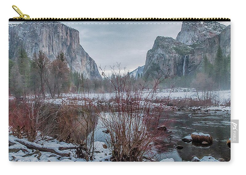 Bridalveil Falls Zip Pouch featuring the photograph Yosemite Valley and Merced River by Bill Roberts
