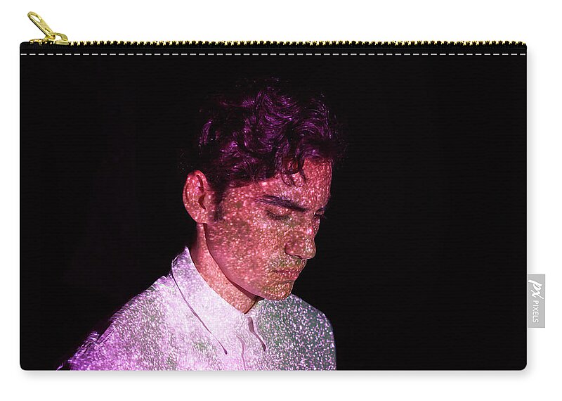 People Zip Pouch featuring the photograph Young Man With Abstract Lights by Mads Perch