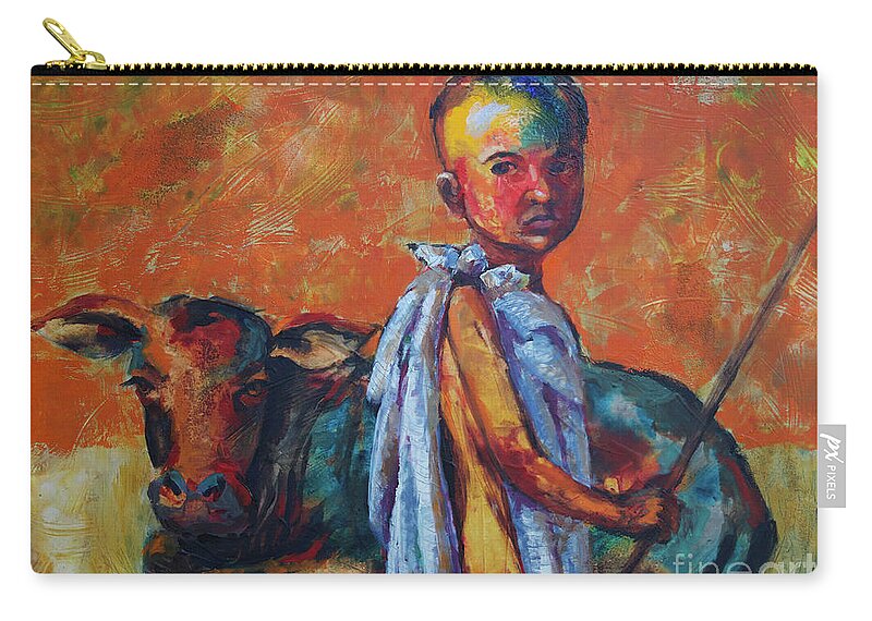 Zip Pouch featuring the painting Young Masai Shepherd by Jyotika Shroff
