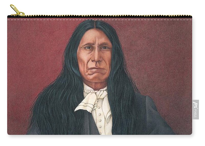 Native American Portrait. American Indian Portrait. Red Cloud. Zip Pouch featuring the painting Young Red Cloud by Valerie Evans