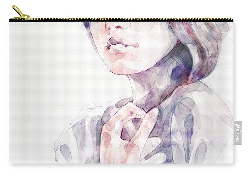 Watercolor Zip Pouch featuring the painting Young Woman Portrait Abstract Watercolors Painting by Dimitar Hristov