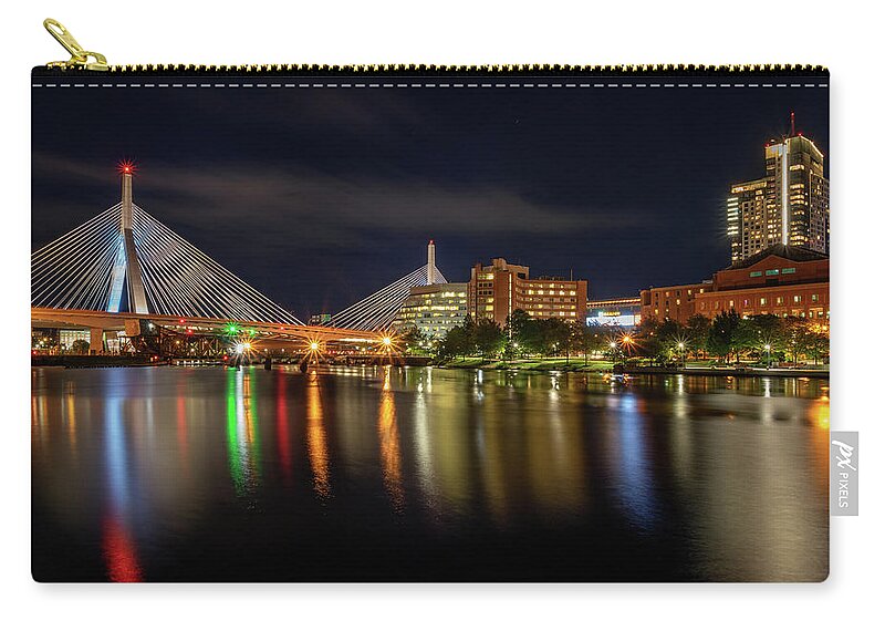 Boston Zip Pouch featuring the photograph Zakim Bridge Reflections by Kristen Wilkinson