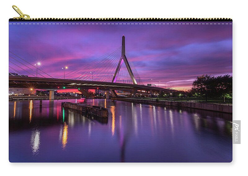 Zakim Bridge Zip Pouch featuring the photograph Zakim Sunset by Rob Davies