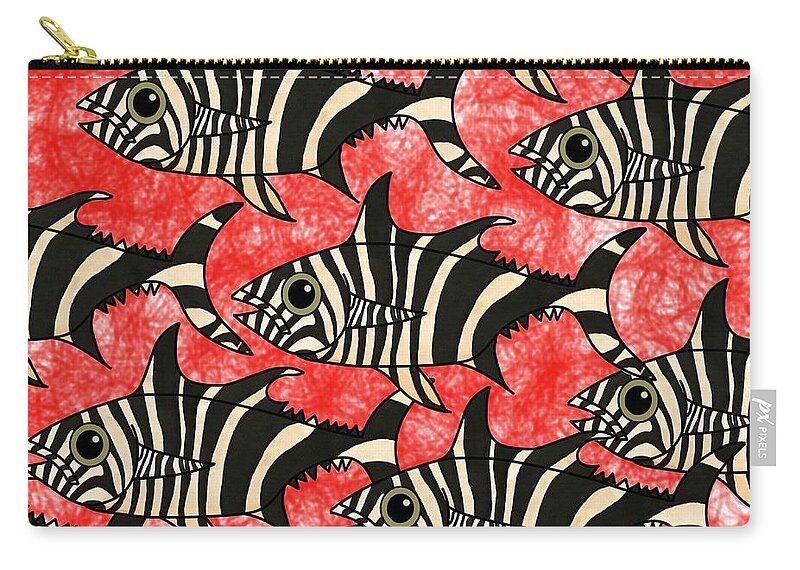 Fish Zip Pouch featuring the mixed media Zebra Fish 5 by Joan Stratton