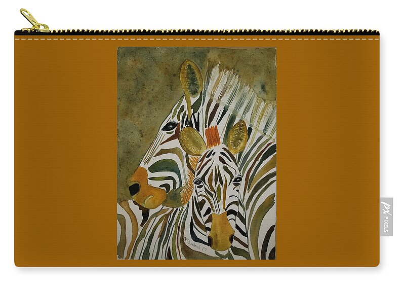 Zebra Carry-all Pouch featuring the painting Zebra Jungle by Ann Frederick