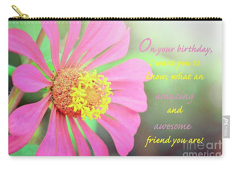 Greeting Card Zip Pouch featuring the photograph Zinnia Greetings by Debby Pueschel