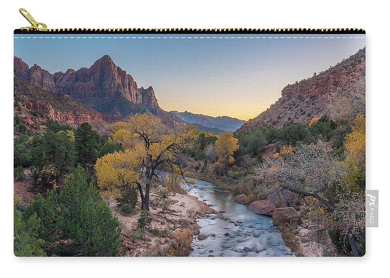Virgin River Zip Pouch featuring the photograph Zion in November by Arthur Oleary