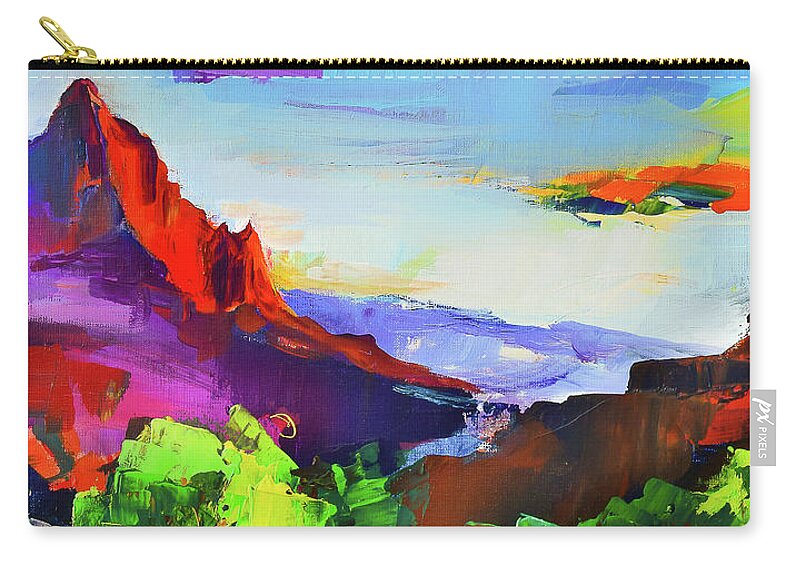 Zion Zip Pouch featuring the painting Zion - The Watchman and the Virgin River by Elise Palmigiani