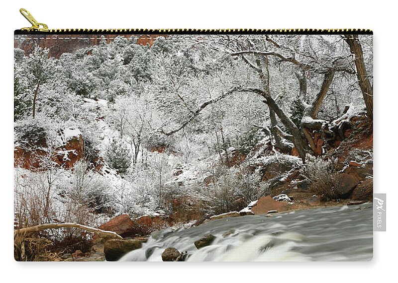 Scenics Zip Pouch featuring the photograph Zion Winter by Imaginegolf