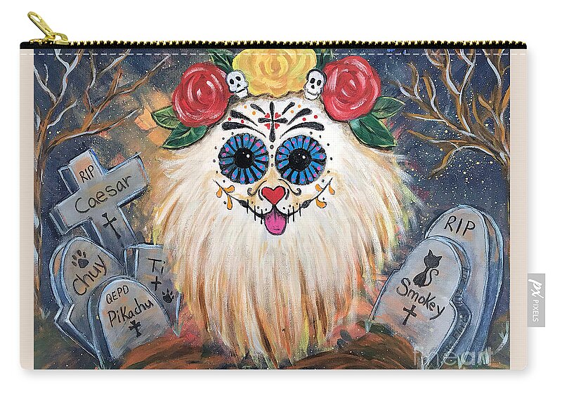 Day Of The Dead Zip Pouch featuring the painting Zombie Apawcolypse by Sonia Flores Ruiz