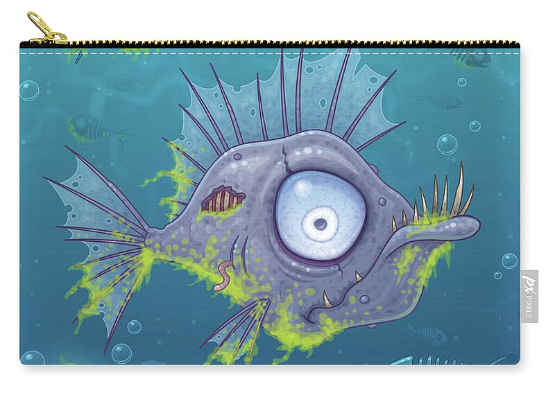 Sea Zip Pouch featuring the digital art Zombie Fish by John Schwegel