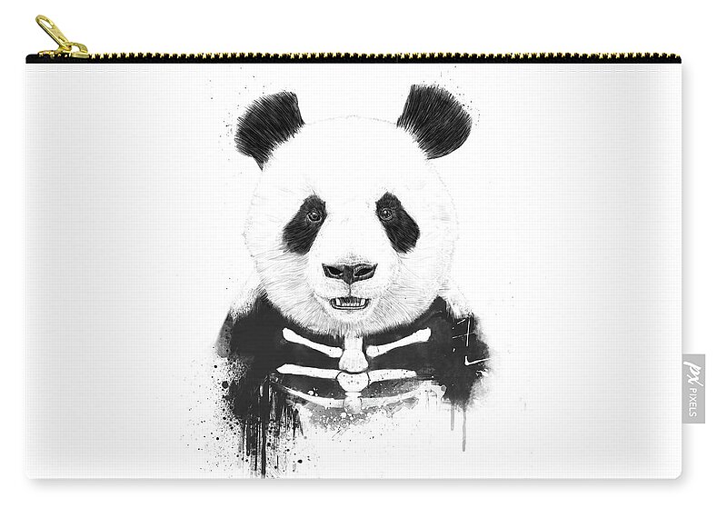 Panda Carry-all Pouch featuring the mixed media Zombie panda by Balazs Solti