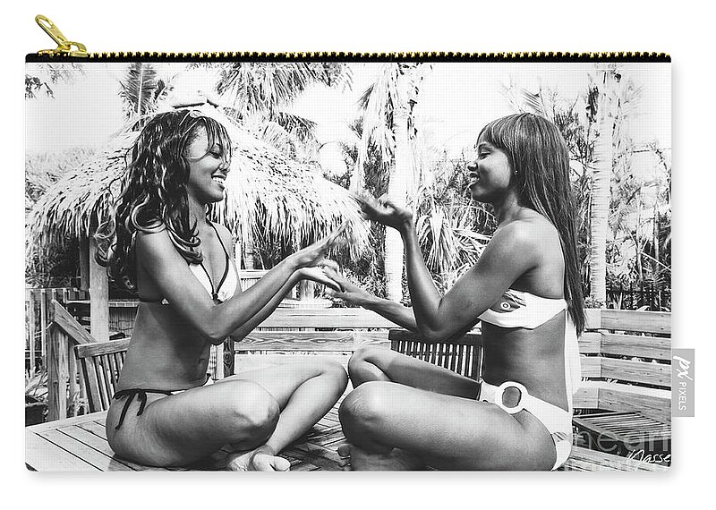 Two Girls Fun Fashion Photography Art Zip Pouch featuring the photograph 0883 Lilisha Dominique Girlfriends Cranes Beach House Delray by Amyn Nasser